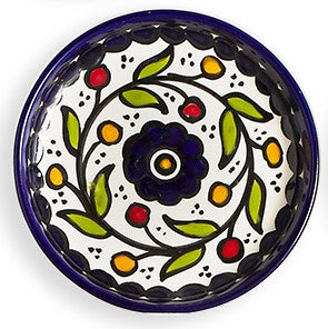 An image of blue Appetizer plate hand crafted in West Bank by fair trade artisans. 