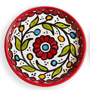 An image of a red Appetizer plate hand crafted in West Bank by fair trade artisans. 