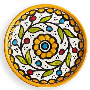 An image of a yellow Appetizer plate hand crafted in West Bank by fair trade artisans. 